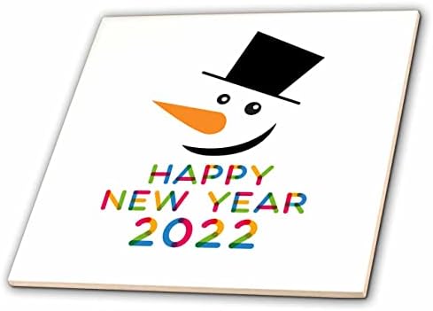 3dRose Vicces hóember, egy fekete topper. Színes szöveg Boldog Új Évet 2022 - Csempe (ct_353779_1)