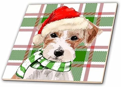 3dRose Aranyos Ünnep Jack Russell Terrier Kutya, Vörös, Zöld, Kockás - Csempe (ct_351780_1)