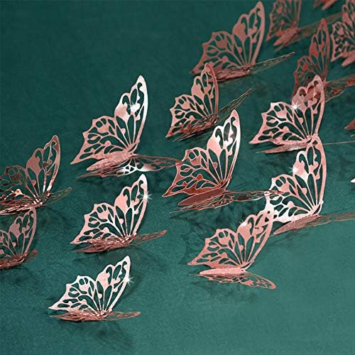 3D-s Rózsa Arany Pillangós Fali Matricák Cserélhető Ragyogó, Fémes Freskó Matrica Szíve Rose Pillangók Születésnap Esküvő