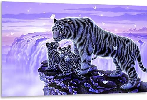 Instarry DIY 5D Gyémánt Festmény Készletek Teljes Gyakorlat Fehér Tigris Strassz Hímzett Fali Dekoráció Nappali 31.5x15.7 inch