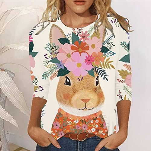 Húsvéti Pólók Női 3/4-Es Ujjú Scoop Nyak Felső Blúz Grafikus Nyomtatott Alkalmi Tunika Maximum Tshirt