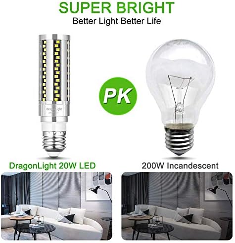 DragonLight 20W Kukorica LED Izzók ventilátor nélküli(200 Watt Egyenértékű) E26 Mogul Bázis LED Lámpa 6000K 2,400 Lumen,2 darabos