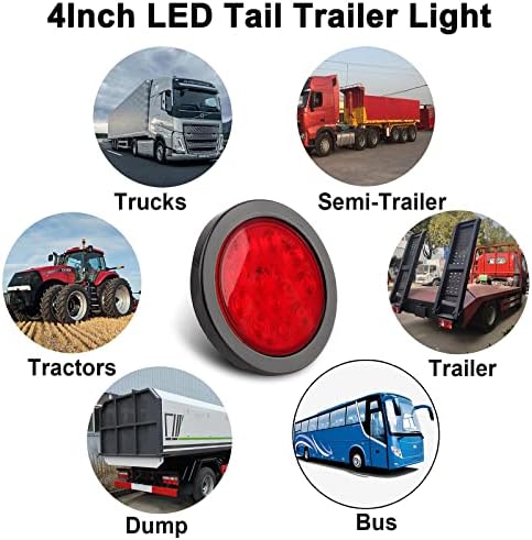 Konrali 8db 4 es Kerek LED-es Pótkocsi hátsó Lámpák Piros, 4 Kerek Led-Ne Fordulj hátsó Lámpák Pótkocsi Fék Lámpát 12LED a RV
