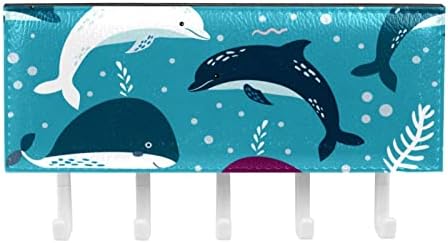 Tengeri Növények Rajzfilm Cápa Delfin Kék Rack Szervező 5 Horgok Fali Fürdőszoba, Konyha Polc Rack Többfunkciós Tároló Polc