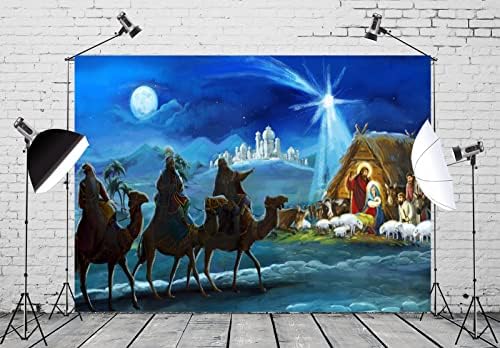BELECO Szövet 7x5ft Betlehem Hátteret, Karácsony Éjszaka, Csillagfény Szent Család Három Királyok Sivatagban Jászol Jézus Születése