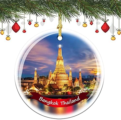 Bangkok, Thaiföld Fán Lóg Karácsonyi Dísz Porcelán Kétoldalas Kerámia Dísz,3 Inch