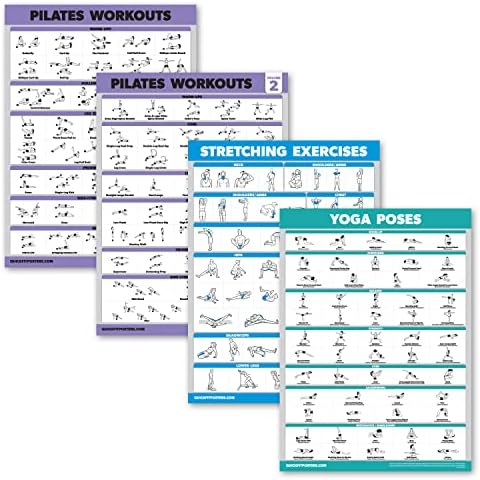 4 Csomag A Pilates Edzés Mennyiség 1 & 2 + Nyújtás + Jóga Ászanák Gyakorlása Poszter Készlet