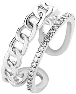 2023 Új Dupla Rétegű Lánc Design Női Gyémánt Nyitott Gyűrű Állítható Gyűrű Vaskos Akril Gyűrűk (Ezüst, Egy Méret)