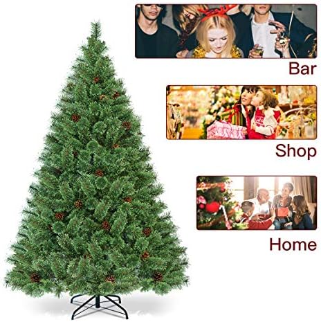 Goplus 6FT Prelit a Karácsony Fa, Virágzó Csuklós karácsonyfa, Mesterséges Fenyő Teljes Fa, Fém Állvány, UL LED-es Lámpák, a Karácsonyi