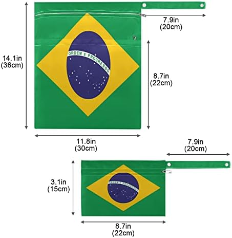 ZZXXB Brazília Zászló Vízálló Nedves Újrafelhasználható Táska ruha Pelenka Nedves-Száraz Táska Cipzáras Zseb Utazási Beach Medence,