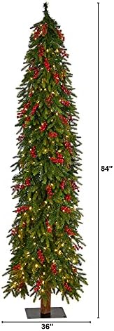 7 láb. Victoria Mesterséges Fenyő karácsonyfa 300 Színes (Többfunkciós) LED-es Lámpák, Bogyók, 565 Hajlítható Ágak