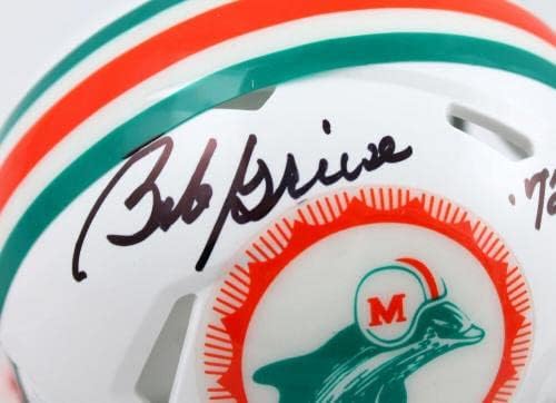 Bob Griese Dedikált Miami Dolphins 1972 Sebesség Mini Sisak w/17-0 - SZÖVETSÉG W - Dedikált NFL Mini Sisak