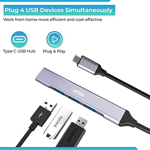 LETLEX 4in1 Port USB Hub, USB 3.0 Port Bővítő USB Extender USB-C Hub Többportos Adapter USB-Port USB Hub Többportos Töltő Laptop USB