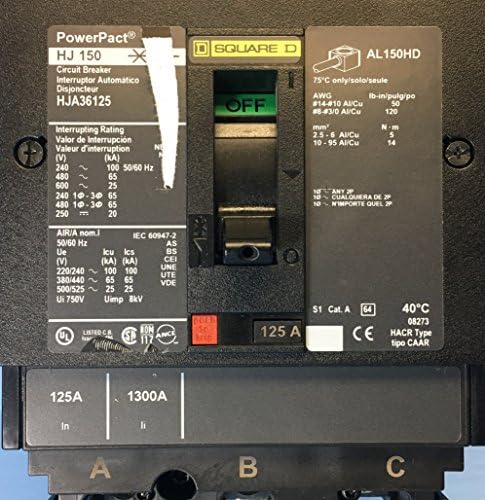A SCHNEIDER ELECTRIC HJA36125 Öntött Esetben Megszakító 600 V-os 125-Erősítő Elektromos Doboz, Fekete