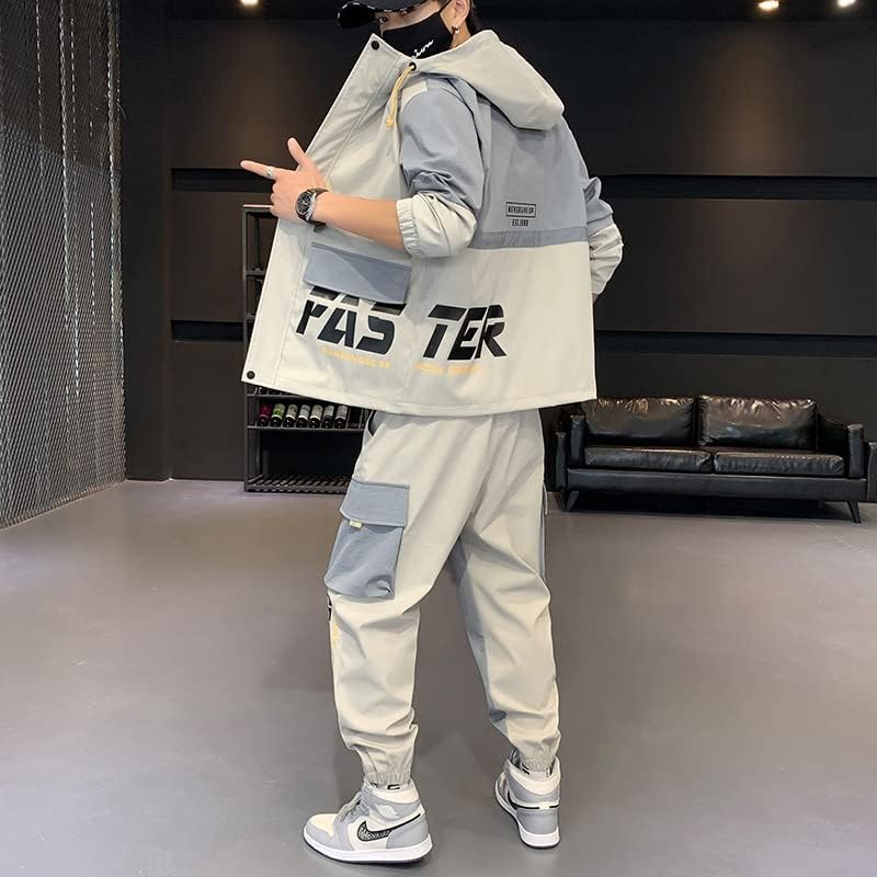 Férfi koreai Streetwear Beállítja Sportruházat Tréningruha Férfi Patchwork Hip-Hop Kabát Melegítő Kabát Öltöny