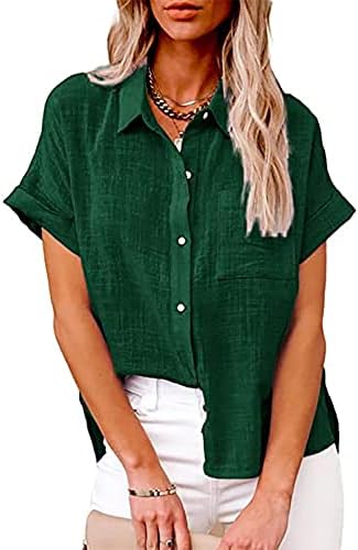 Camisetas Manga Corta botones para Mujer Camisetas con Cuello en V Blusa Szín sólido Camisetas de Moda de Verano 2023