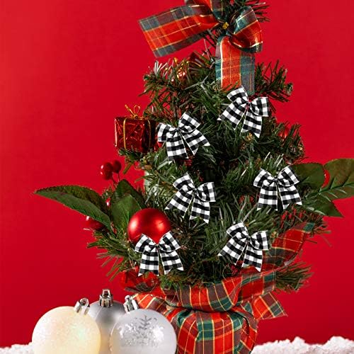 SHANGXING 25 DB Karácsonyi Kockás Íjak-6.2 x 5,9 Hüvelykes karácsonyfa Buffalo Kockás Koszorúkat, Masnikat a karácsonyfa