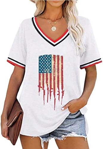 Női Csinos Ing, Póló Amerikai Zászló Rövid Ujjú Tshirt Nyári Grafikus Legfeljebb Alkalmi, Laza Fit Tunika Blúz