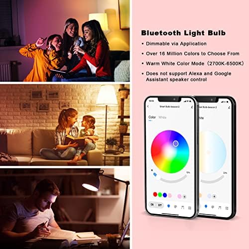DAYBETTER Okos Izzók, Bluetooth Izzók, Alkalmazás, Vezérlés, RGBCW LED színváltó Izzók（6 Szám）& LED Kültéri String Fények, 50FT,
