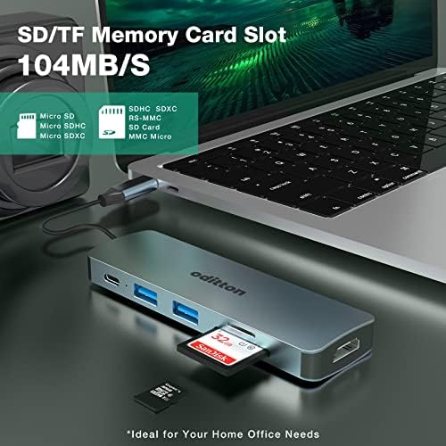USB-C-Hub, oditton USB-C Adapter MacBook Pro / Levegő Ipad Pro 6 az 1-ben a 4K HDMI Kimenet, 100W PD Port, 2 USB 3.0, SD/TF Kártya Foglalat,