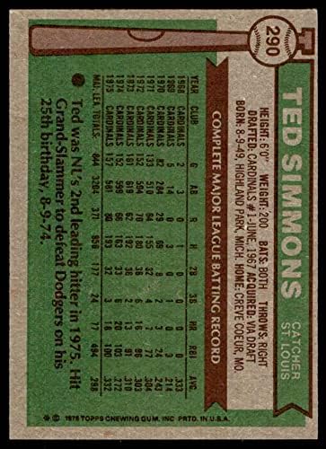 1976 Topps 290 Ted Simmons St. Louis Cardinals (Baseball Kártya) VG Bíborosok