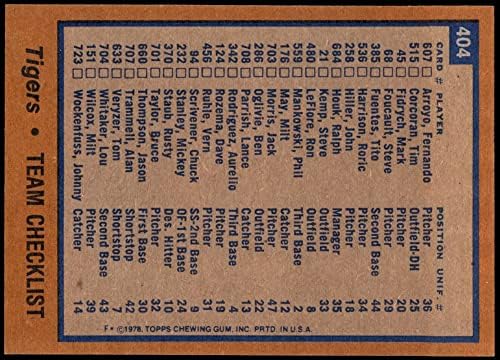 1978 Topps 404 Tigrisek Csapata Lista Detroit Tigers (Baseball Kártya) NM/MT Tigrisek