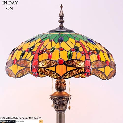 WERFACTORY Tiffany állólámpa, Zöld, Sárga, ólomüveg Szitakötő Álló olvasólámpa 16X16X64 Hüvelyk Antik Pole Sarki Lámpa Decor
