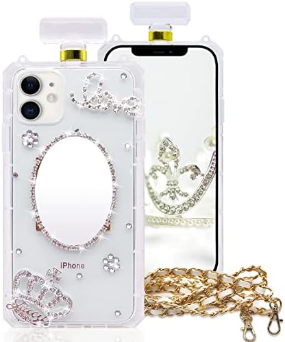 TINTON Kompatibilis az iPhone XR Parfümös Üveg Esetben Luxus Ékszereik, Smink Tükör a Nők, Lányok, Elegáns Gyémánt Kristály Strassz Korona