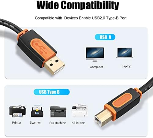 SNANSHI Nyomtató Kábel 25 ft, USB Nyomtató Kábel, USB 2.0, A Típusú Férfi, hogy a B Típusú Férfi Szkenner Nyomtató Kábel Kompatibilis