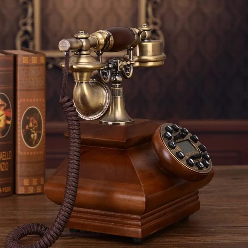 QUUL Antik Retro Telefon Tömör Fa Vezetékes Dekoráció, Gombot, Tárcsázza a Hívófél-AZONOSÍTÓ, Háttérvilágítású Kihangosító Hívás