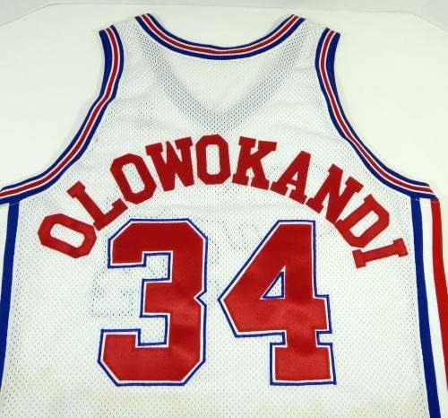 1999-00 Los Angeles Clippers Michael Olowokandi 34 Játék Kiadott Fehér Jersey-ben 556 - NBA Játék Használt