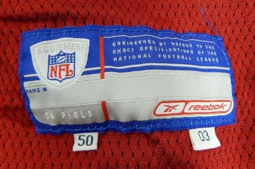 2003-ban a San Francisco 49ers Üres Játék Kiadott Piros Mez 50 DP34706 - Aláíratlan NFL Játék Használt Mezek