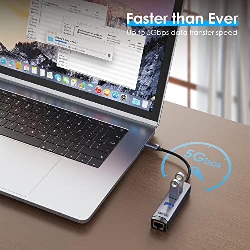 GAROGYI USB-C-Ethernet Adapter, 4 az 1-ben Többportos Hub Gigabit RJ45 & 3 x USB 3.0 csatlakozó, Alumínium Shell, PVC Kábel, a MacBook