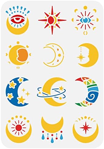 FINGERINSPIRE Nap, Hold, Csillag Stencil 8.3x11.7inch Újrafelhasználható Hold Szimbólum Szem Festmény Stencil DIY Kézműves Hold Fázis Stencil