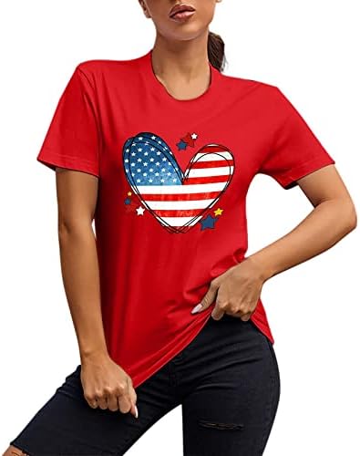 Július 4. - Póló Női USA Zászló Alkalmi Nyári Rövid Ujjú Sleeve T-Shirt Csillagok, Csíkos Nyakkendő-Festék, Kényelmes Póló,