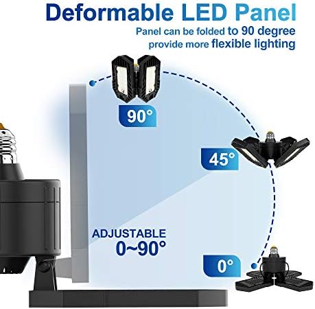 LEDIARY 2 Csomag LED-es Garázs Fény, 80W Deformálódó Garázs, Mennyezeti lámpa, 4 Állítható Panelek, 8000LM Csavar Tri LED Fény Padlás,