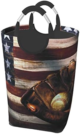 Amerikai Zászló Baseball Szennyes Kosár Összecsukható Szennyesben szabadon álló, Vízálló szennyesből fogantyúval Összecsukható Mosás