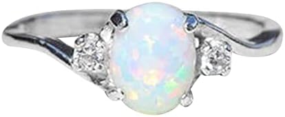 Eljegyzési Gyűrű Női Elegáns Esküvői jegygyűrűt Klasszikus Ovális Opál Cirkónia kő Gyémánt Gyűrű Női Ékszerek, Ajándékok, (Fehér, 5)