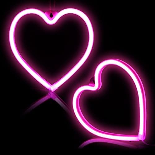 2 Db Valentin Nap Neon Sign Rózsaszín Szív Neon Fények elemes vagy USB Powered LED Szív Lámpa Jel, Aranyos LED Fali Dekor Fény a Lány Szobájába