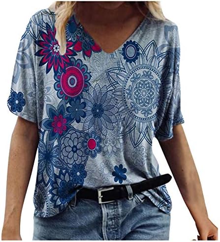 Női Rövid Ujjú T-Shirt Etnikai Stílusú Virágos Ing, Nyári Napi Alkalmi Anya Póló Kerek Nyakú Póló, Maximum