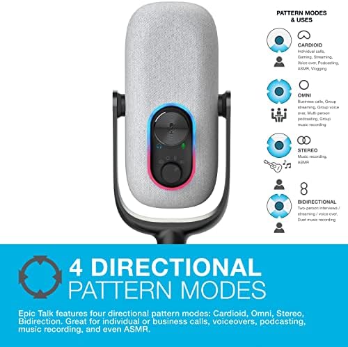 JLab Epikus Beszélni USB Mikrofon | Fehér | USB-C Kimenet | Kardioid, Omni, Sztereó, valamint a Bi-Directional | 192k Minta Ráta
