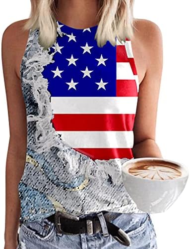 Július 4-Ingek, Női USA Zászló Nyári Ujjatlan O Nyak Tartály Tetejét Csíkos Tie-Dye Hazafias Alkalmi Ing Póló