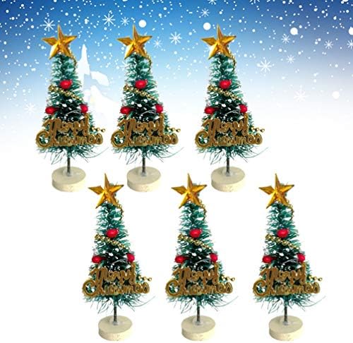 Amosfun 6db Mini karácsonyfa Min Mini Fenyőfa Mesterséges Szizál Fák Fehér Állni Ünnepek Fél Asztal, Asztali Dísz Dekoráció