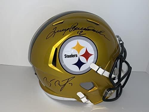 Ben Roethlisberger & Terry Bradshaw Aláírt Teljes Méret Steelers Rep Sisak Szövetség Loa - Dedikált NFL Sisak