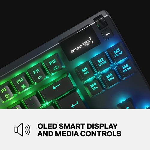 SteelSeries Apex 7 TKL Kompakt Mechanikus Gaming-Billentyűzet – Intelligens OLED Kijelző – USB-Áteresztés, illetve a Média Irányítja