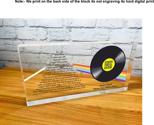 OOCLAS Pink Floyd - Bárcsak Itt lennél, Vinil Design Kristálytiszta Akril Üvegből Blokk, Dalszöveg, valamint QR-Kód, műalkotás,