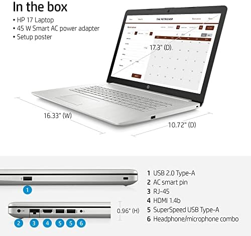 2022 Legújabb HP 17 Laptop, 17.3 FHD IPS - os sRGB Kijelző, Intel Core i5-1135G7(Beat i7-1065G7), Intel Iris Xe Grafika, HDMI, Háttérvilágítású