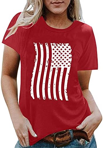 Július 4-én Tshirts Pólók Női Rövid Ujjú, V Nyakú Póló Amerikai Zászló Csíkos Tie-Dye Hazafias Blúz Felső