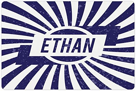 Ambesonne Ethan Pet-Mat az Étel, a Víz, a Grunge Betűk sötétkék Körben Hullámos Csíkokkal Fiúk Születésnapot, Téglalap Csúszásmentes
