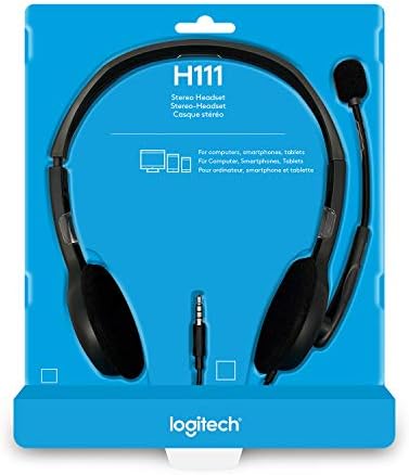 Logitech H111 Vezetékes Headset, Sztereo Fejhallgató zajszűrős Mikrofon, 3,5 mm Audio Jack, PC/Mac/Laptop/Smartphone/Tablet - Fekete